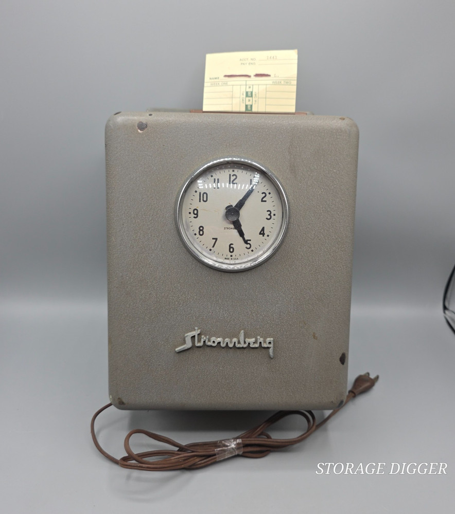 VTG Stromberg Model 14 Time Clock Corded Gray Metal Case Industrial Punch Clock