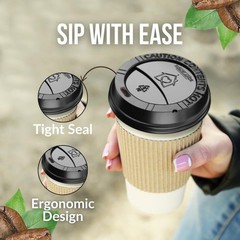 Pack Of 100, Black Disposable Coffee Cup Lids, Lids 10 oz Large,