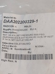 Unknown Pressure Relief Valve 1 Preset @ 28500 psi 1@ 5000 New b9