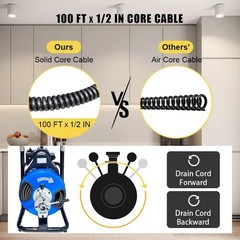 100FT x 1/2″ Portable Drain Cleaner Machine Electric Drain Sewer Auger Cleaning