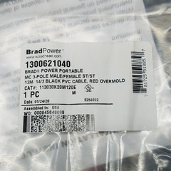 Brad Power 113030K20M120E Double Ended Cordset, 3 Pole, 14 Awg, 1300621040 – NEW