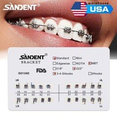 10x SANDENT Dental Orthodontics Brackets Brace Standard MBT 0.022″ Hooks 3-4-5