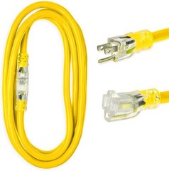 Thonapa 15 Ft Lighted Outdoor Extension Cord – 12/3 Heavy Duty, Yellow- 3 Prong