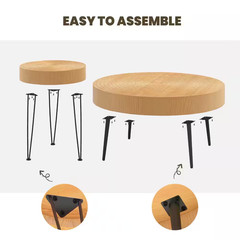 31.5 In. Natural round Wooden Farmhouse Coffee Table (Set of 2) End Table Natura
