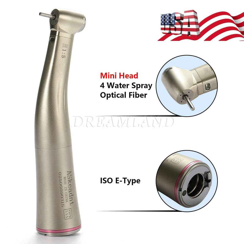 1-10 x Dental LED 1:5 Contra Angle Fiber Optic Handpiece Mini / Standard Head
