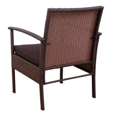 4-Piece Rattan Wicker Patio Conversation Set Loveseat Sofa with Brown Cushions G