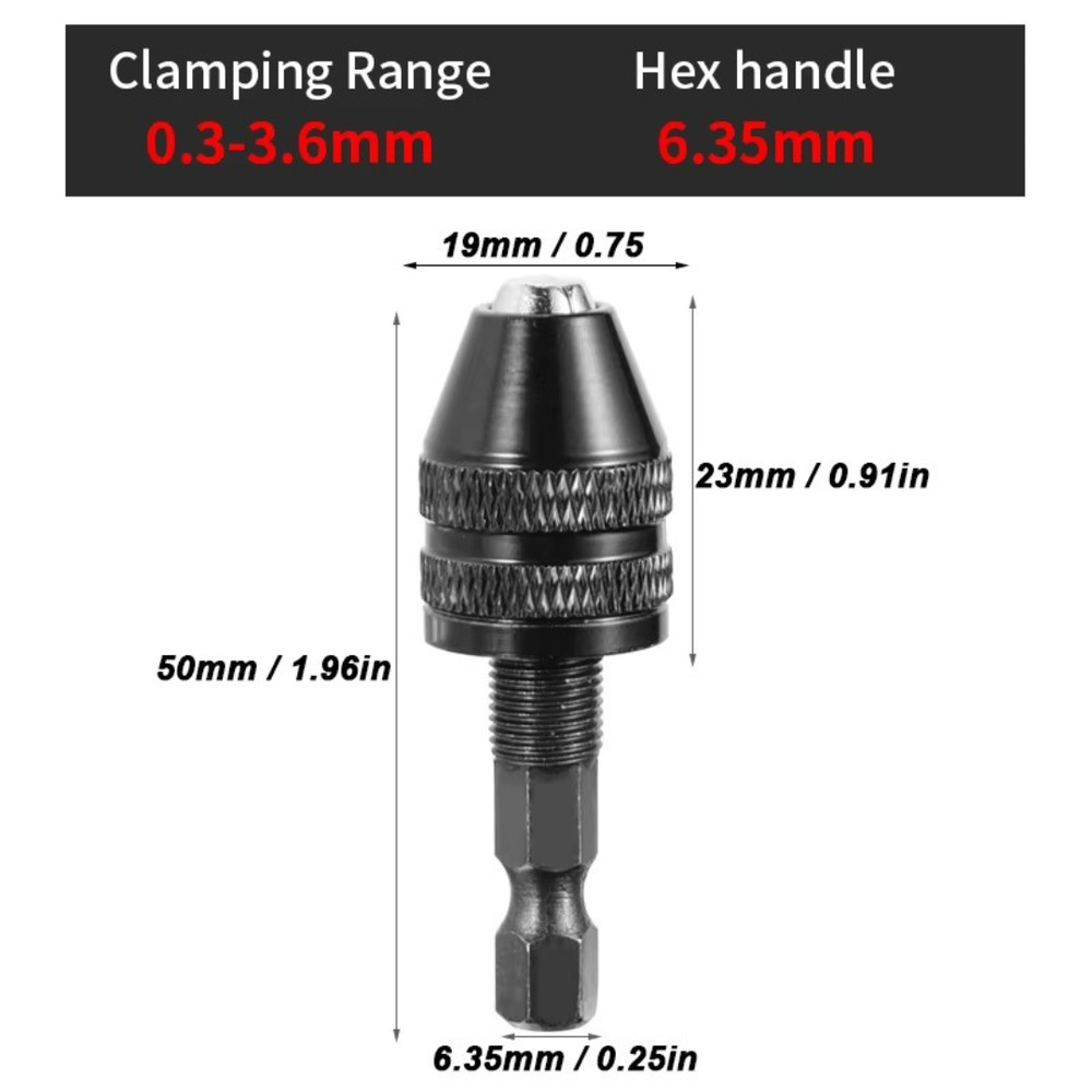 Mini ( 0.3mm to 3.6mm) Keyless Drill Chuck with 1/4″ Hex Shank Adapter – J016