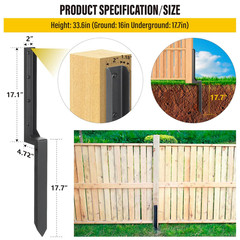 Heavy Duty Steel Fence Post Repair Stakes, Fence Post Anchor Ground Spike, for R