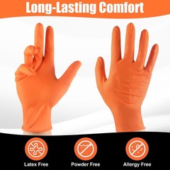 TREEGO 10 Mil Nitrile Gloves XL – Heavy Duty Orange Gloves with Double Diamon…