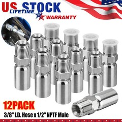 12 Pack 1/2″ NPTF Hydraulic Hose End Fittings 3/8″ I.D. Hose X 1/2″ NPTF Male US
