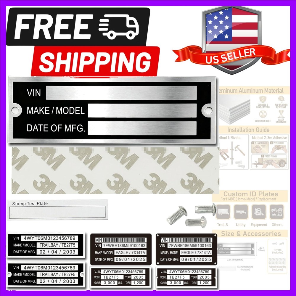 Blank Aluminum ID Plates, Metal Identification Plate, Serial Number Tag, Equi…