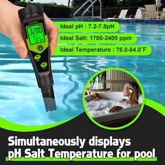 Pool Salt Tester, Digital 5 in 1 pH TDS EC Salinity Meter with Calibration…