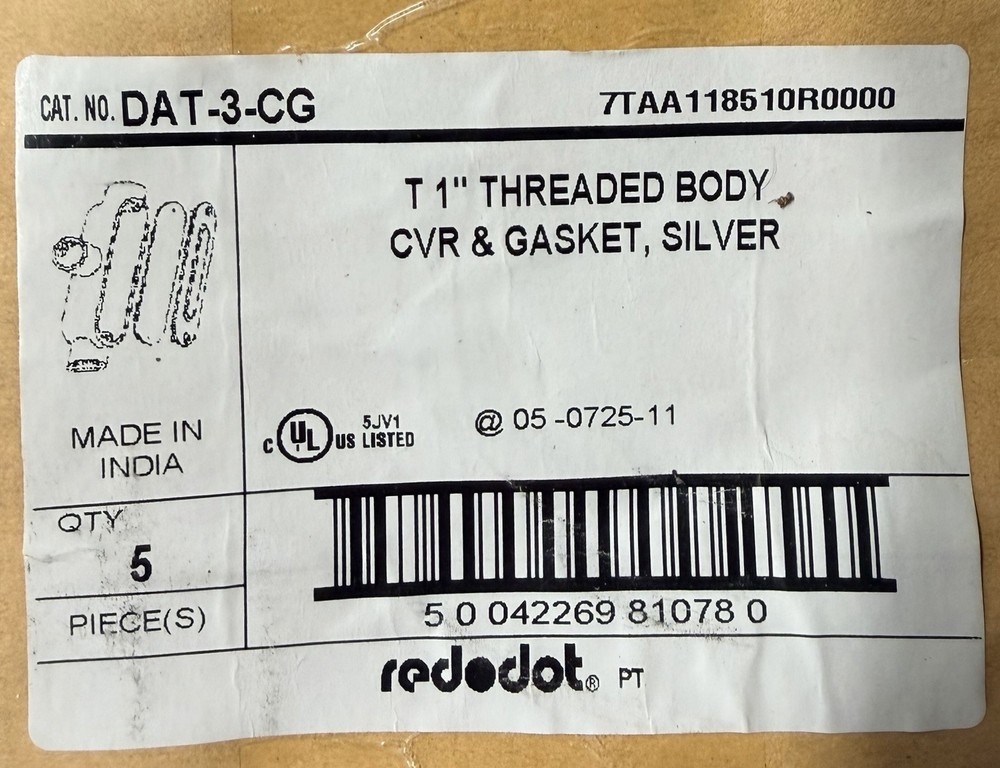 (5) Red Dot DAT-3-CG T 1″ Threaded Body CVR & Gasket