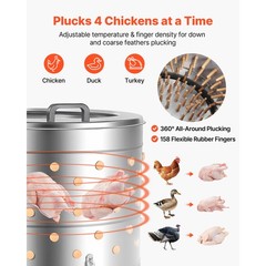 Uimoso 25.6″ Electric Poultry Plucker Machine 1200W, 275RPM, 158 Fingers, Wheels