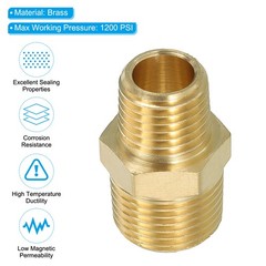 Brass Hex Nipple Pipe Fitting, 2 Pack 3/8″ NPT x 1/4″ NPT Male Couplings