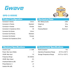 2-Way 2.4mm Power Divider From DC to 50 GHz Rated @ 1 Watts