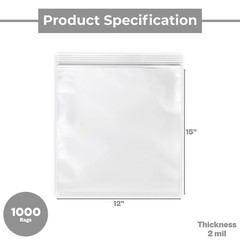 1000 12×15 Clear Plastic Zipper Poly Locking Reclosable Bags 2 MiL