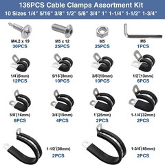 Taiss 136PCS Cable Clamps Assortment Kit 304 Stainless Steel Rubber Cushion P…