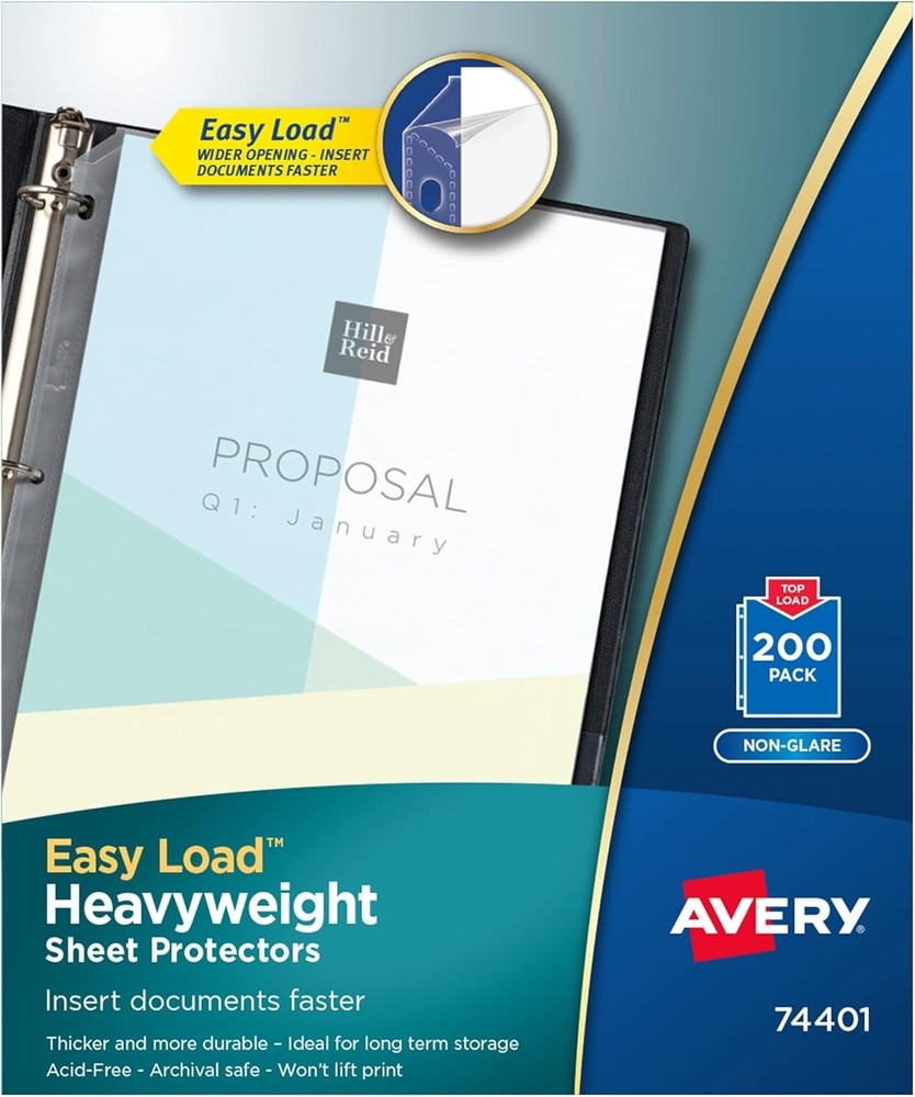 Avery Clear Heavyweight Sheet Protectors, Non-Glare, Easy Load, 200 Document