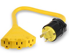 30A to 15A 110V 3-Way Splitter L5-30 Tripletap 515R Generator Power Cord Adapter