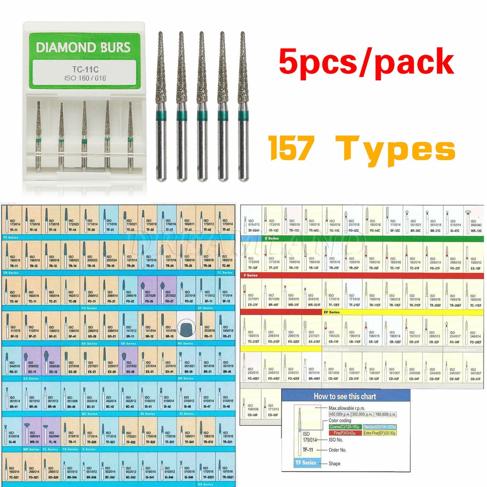 Dental Diamond Burs For High Speed Handpiece Friction Grip 5Pcs/Box CE FDA