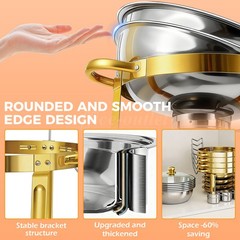 4 PCS 9Qt Round Chafing Dish Buffet Set 316 Stainless Steel Gold W/Glass Lids