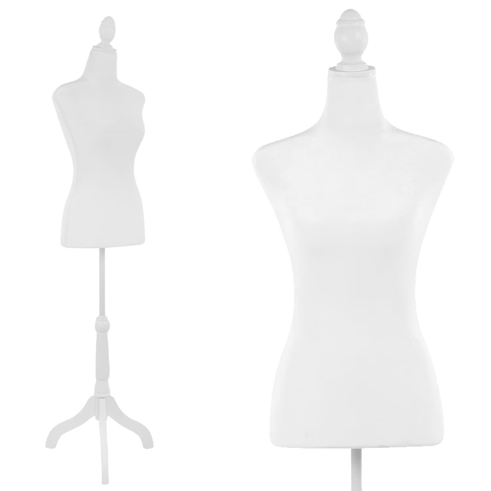 FDW Adjustable Female Dress Form Sewing Mannequin Wooden Tripod Stand White