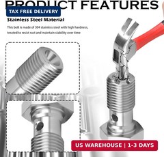 M10x1.0 Metric Banjo Bolt with Copper Banjo Bolt Washer,Stainless Steel Brake Li