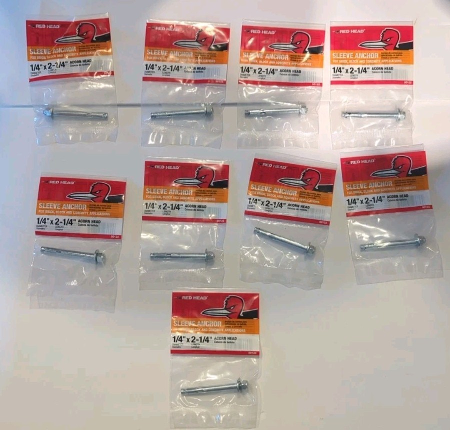 Red Head 1/4 in. × 2-1/4 in. Zinc-Plated Steel Acorn Nut Sleeve Anchor Lot Of 9