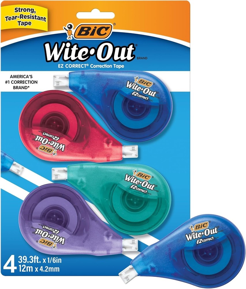 BIC EZ Correct White Correction Tape 4-Count, 39.3ft – Instant Clean Corrections