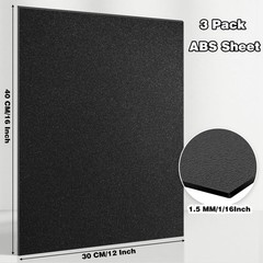 3 Pack Black ABS Plastic Sheet 12x16x1/16 Inch Moldable Craft Board