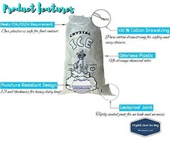 Crystal Clear Plastic Ice Bags with Cotton Draw String, 10 lb., Pack of 500