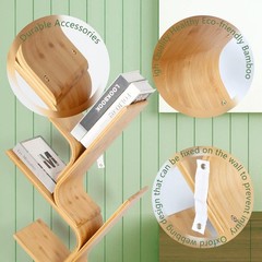 Briteman 8-Tier Floor Bamboo Tree Modern Standing Bookcase Office Book Storage