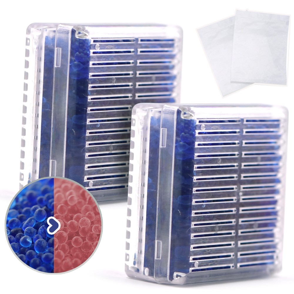 45 Gram 2 Pack Hard Plastic Silica Gel Desiccant Reusable Canister Blue to Pink
