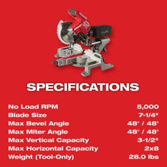 Milwaukee 2733-80 M18 FUEL 18V 7-1/4″ Dual Sliding Miter Saw – Bare Tool Recon