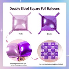 25+149pcs Double-Sided Purple Balloon Wall Kit – 25 Dark/Light Purple Foil Sq…