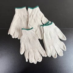 Cotton Knit Work Gloves Natural Off-White Green Cuff 4 Pair Lot