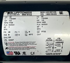 New BLUFFTON 4401007430 AC MOTOR 1/3HP 115/230V 60Hz 1PH 1725RPM FR:48