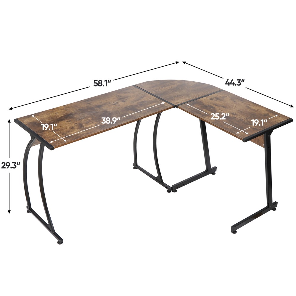 L-Shaped Corner Desk Computer Gaming Desk PC Table Writting Table Office Brown
