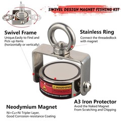 Heavy Duty Double Sided 800lb Swivel Magnet Fishing Kit Neodymium