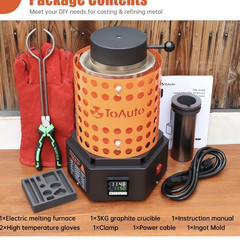 ToAuto TRF-SERIE Electric Gold Melting Furnace 3KG Kit, Crucible Tongs Mold