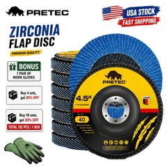 40 Pack 4.5″ x 7/8″ Zirconia Flap Discs 40 Grit T27 for Angle Grinder w/ Gloves