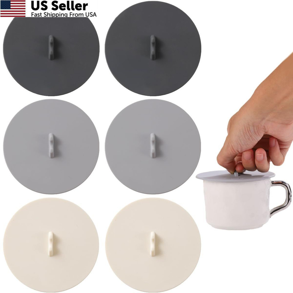 6 PCS Silicone Cup Covers 3.85 inches, Cream white, Dark Grey, Light Grey