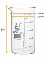 Eisco Labs 500ml Beakers, Tall Form, White Graduations, Borosilicate Glass – 6PK