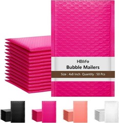 50Pcs Bubble Mailers 4×8 Inches Self Seal Hot Pink Poly Padded Envelopes