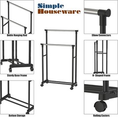 Clothing Garment Rack Double Rod Portable Closet Organizer Steel Black