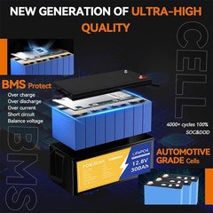 12V 300Ah LiFePO4 Lithium Battery With 300A BMS For RV, Solar, Marine,Off-grid