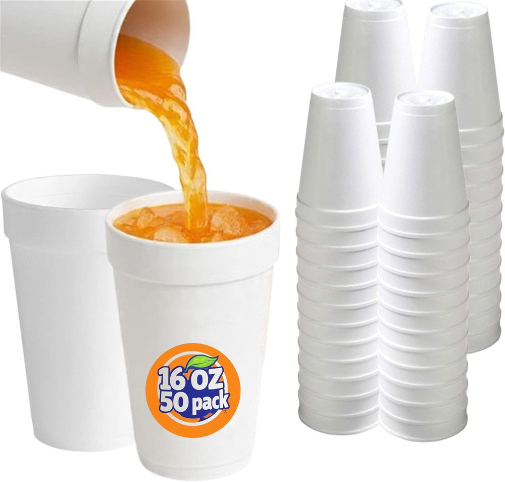 16 Oz Styrofoam Cups, Disposable Foam Cups , Insulated White