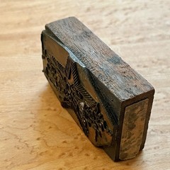 Antique Vintage Letterpress Star & Clover Copper Wood Print Block Stamp 3×1 5/8″
