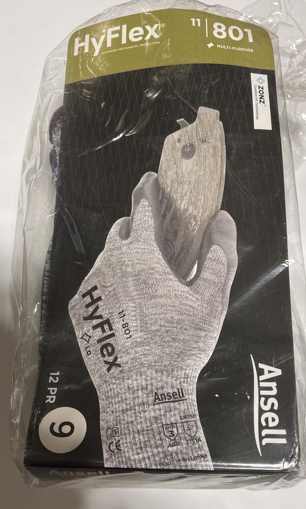 Ansell 11-801 Hyflex Foam Nitrile Palm Coated WORK GLOVES Large – 9 – 12 Pairs